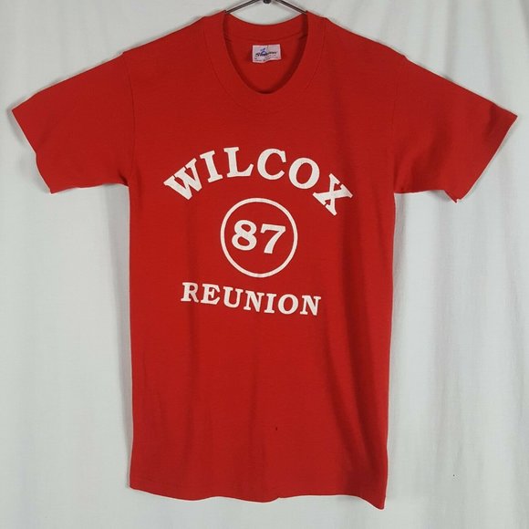 Vtg 80s Wilcox 87 Reunion T-Shirt M Red California - Picture 2 of 9